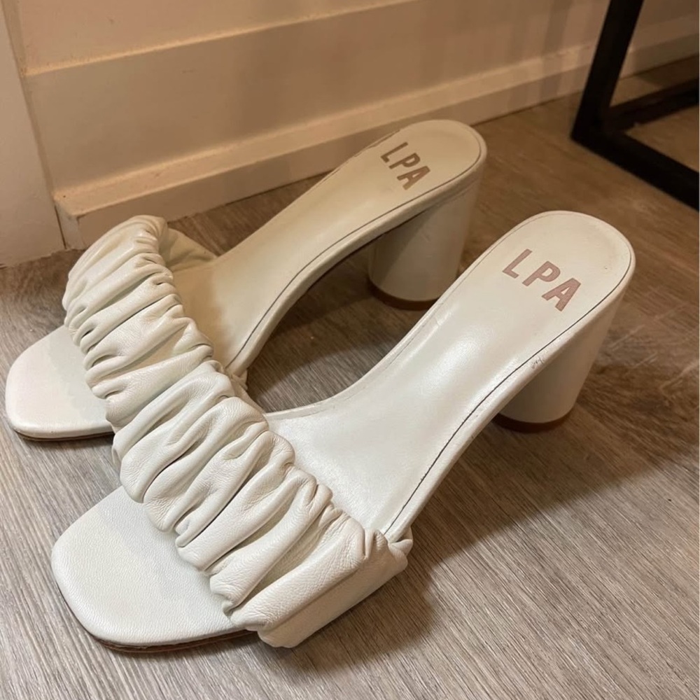 LPA Cream Heels with Ruched Strap